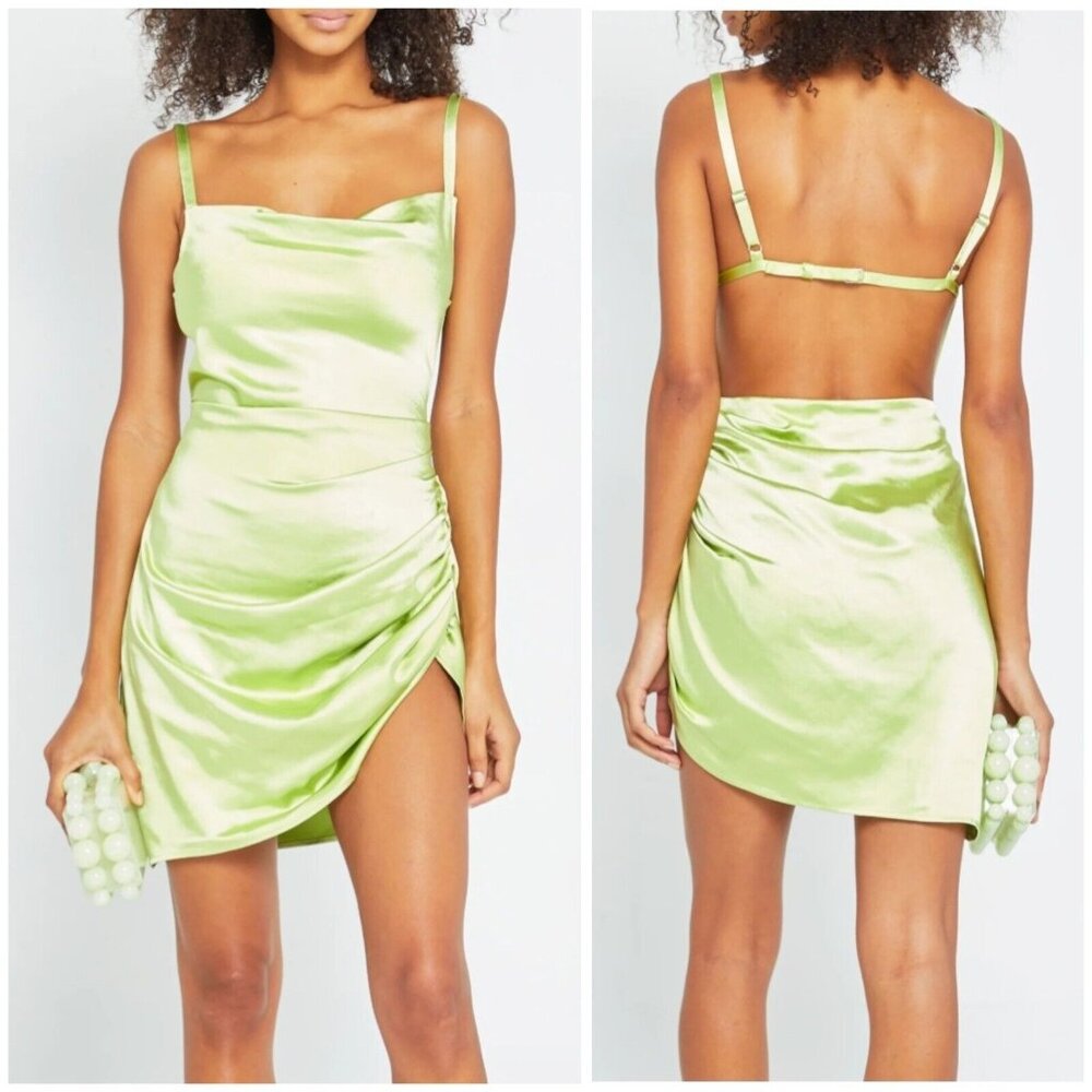 Kourt Womens Lime Green Lilly Dress Adjustable Open Back Side Ruched Size S NWT